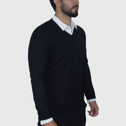 Suéter Cuello V Signature – Tejido Termorregulable y Ultra Confort - NEGRO