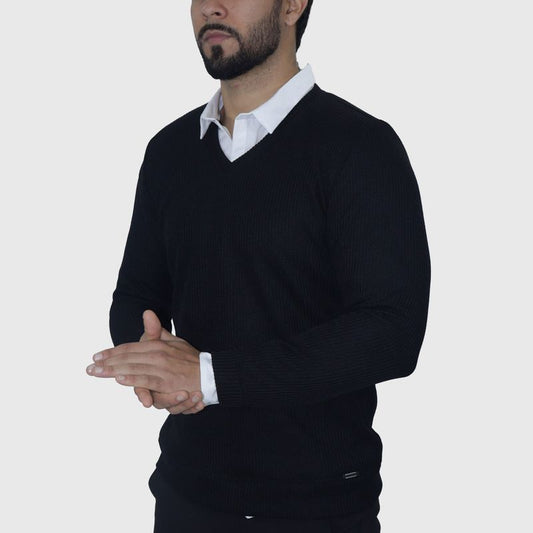 Suéter Cuello V Signature – Tejido Termorregulable y Ultra Confort - NEGRO