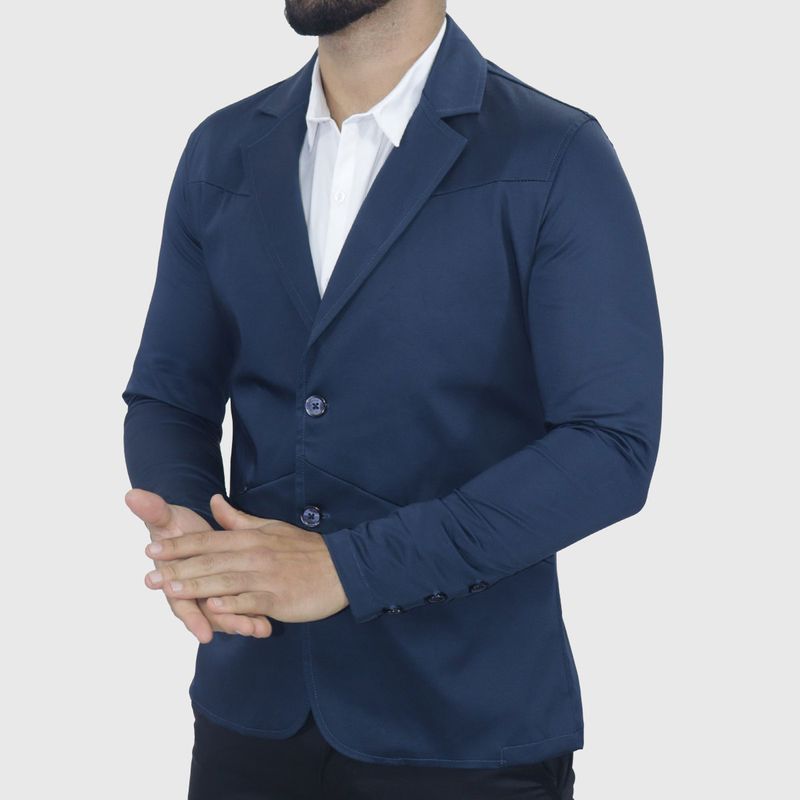 Blazer satinado Perfect Fit – Diseño minimalista con bolsillos invisibles - AZUL NOCHE