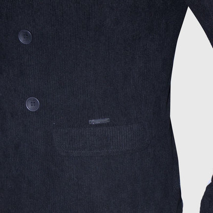 Signature corduroy double-breasted blazer Perfect Fit lining with bison leather feel - BLACK