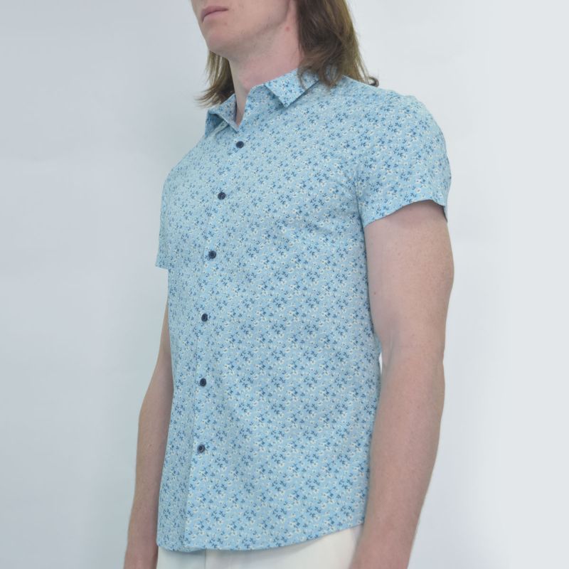 Short-sleeve shirt with floral print | Comfort fabric | Perfect Fit - LIGHT BLUE