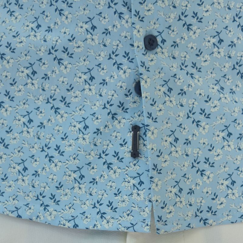 Short-sleeve shirt with floral print | Comfort fabric | Perfect Fit - LIGHT BLUE