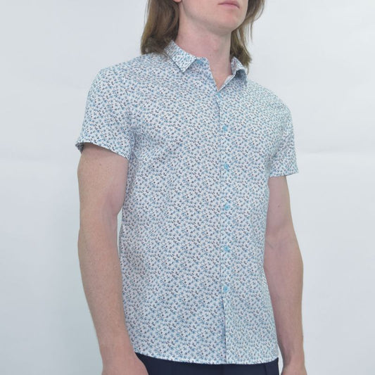 Short-sleeve shirt with floral print | Comfort fabric | Perfect Fit - WHITE