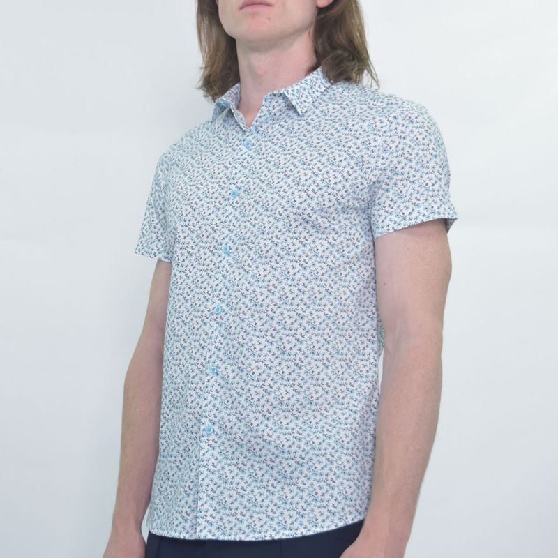 Short-sleeve shirt with floral print | Comfort fabric | Perfect Fit - WHITE