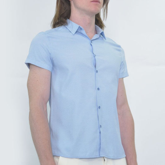 Short-sleeved shirt | Diamond weave design | Perfect Fit - SKY BLUE