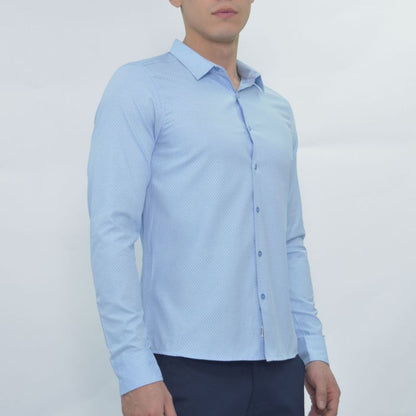 Camisa manga larga con diseño tejido Liberty Estilo refinado y moderno - CELESTE