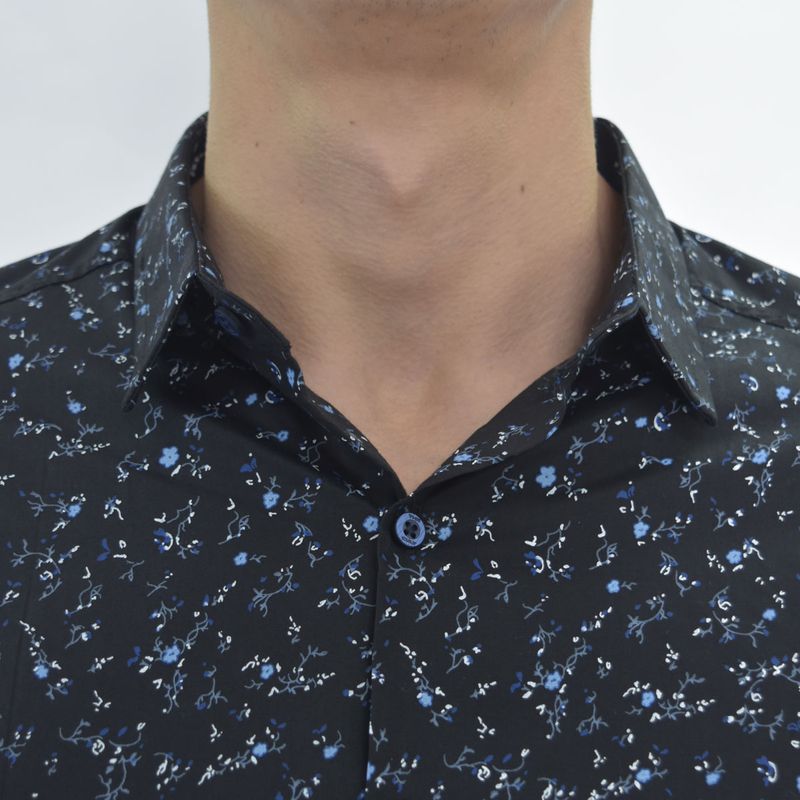 Long-sleeved shirt with mini floral print - BLACK