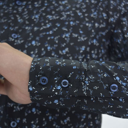 Long-sleeved shirt with mini floral print - BLACK