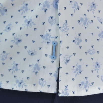 Camisa manga corta print | Estampado mini hojas | Entalle Perfect Fit - BLAZUL