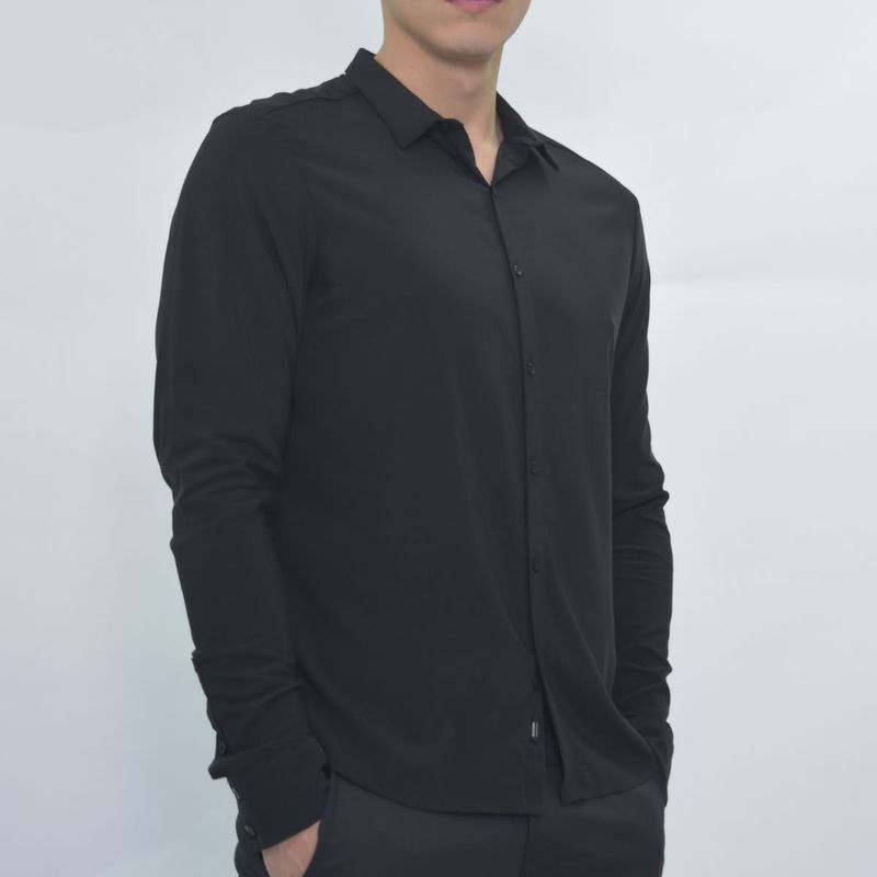 Signature Super Flex Breathable Long-Sleeved Shirt | Lightweight super flex fabric | Perfect Fit - BLACK