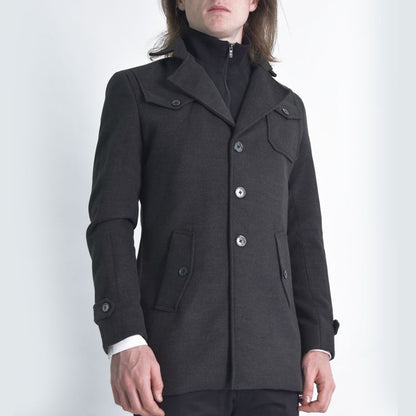 Saco paño con pechera cuello alto extraible Perfect Fit - PLOMO