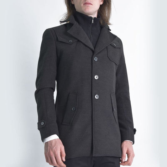 Saco paño con pechera cuello alto extraible Perfect Fit - PLOMO