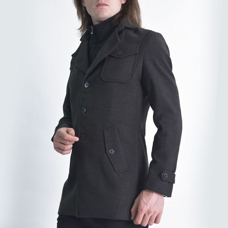Saco paño con pechera cuello alto extraible Perfect Fit - PLOMO