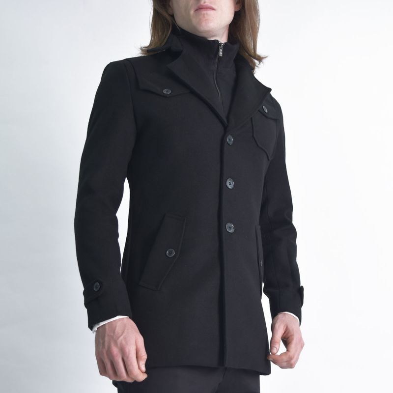 Saco paño con pechera cuello alto extraible Perfect Fit - NEGRO