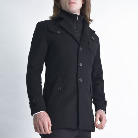 Saco paño con pechera cuello alto extraible Perfect Fit - NEGRO