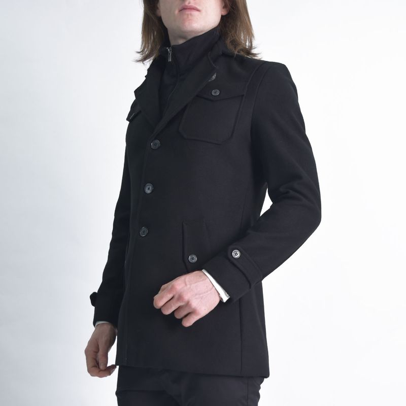 Saco paño con pechera cuello alto extraible Perfect Fit - NEGRO