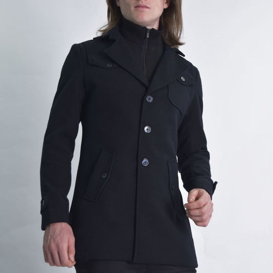 Saco paño con pechera cuello alto extraible Perfect Fit - AZUL NOCHE
