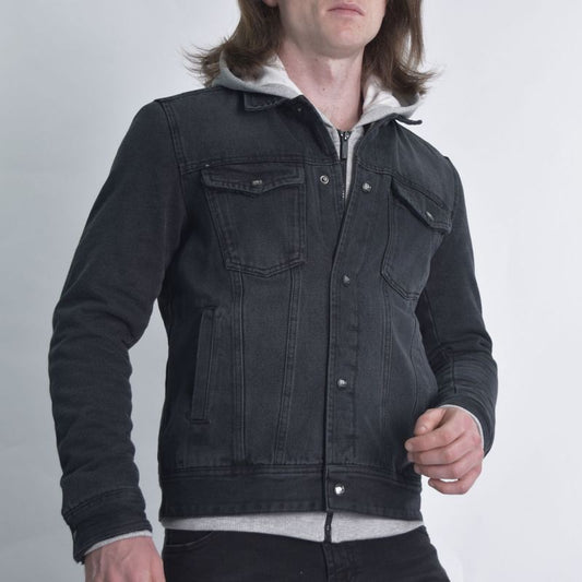Casaca denim Liberty forrada en peluche Estilo urbano Entalle Perfect Fit - PLOMO