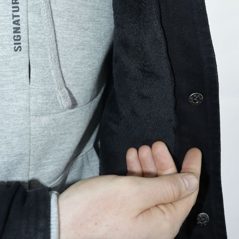 Liberty denim jacket lined with plush Urban style Perfect Fit - BLACK