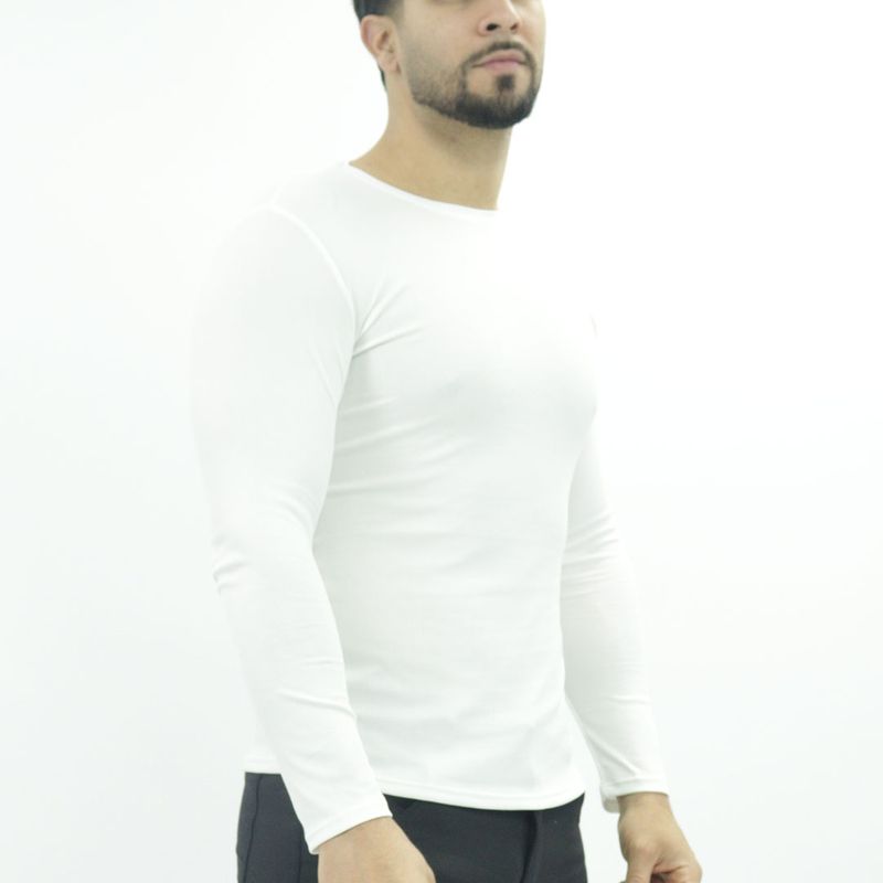 Polo manga larga cuello redondo acanalado Perfect Fit - MARFIL