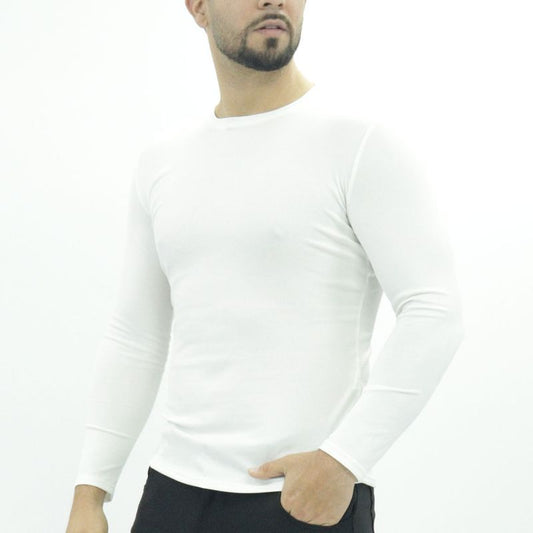 Polo manga larga cuello redondo acanalado Perfect Fit - MARFIL