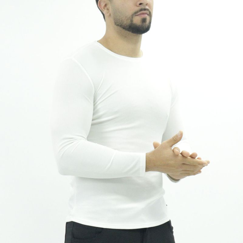 Polo manga larga cuello redondo acanalado Perfect Fit - MARFIL