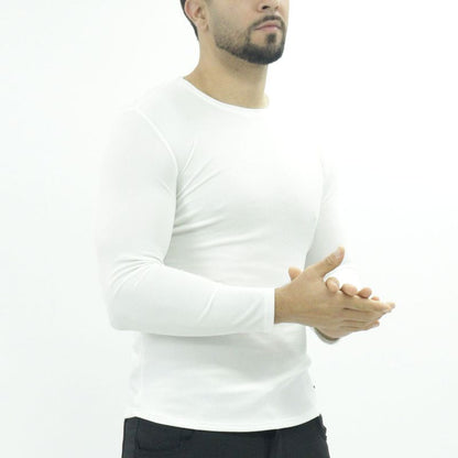Polo manga larga cuello redondo acanalado Perfect Fit - MARFIL