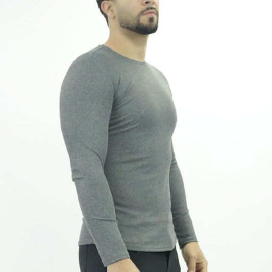 Polo manga larga cuello redondo acanalado Perfect Fit - PLOMO