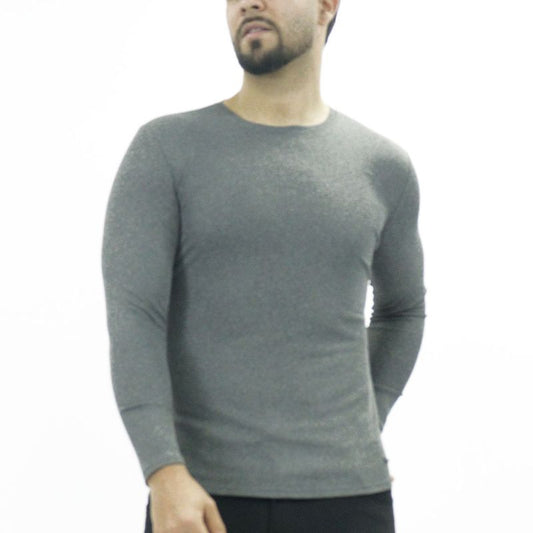 Polo manga larga cuello redondo acanalado Perfect Fit - PLOMO