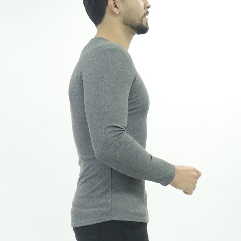 Polo manga larga cuello redondo acanalado Perfect Fit - PLOMO