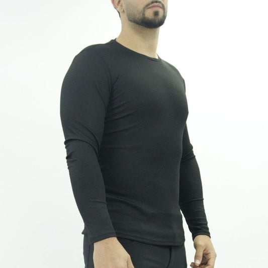 Polo manga larga cuello redondo acanalado Perfect Fit - NEGRO