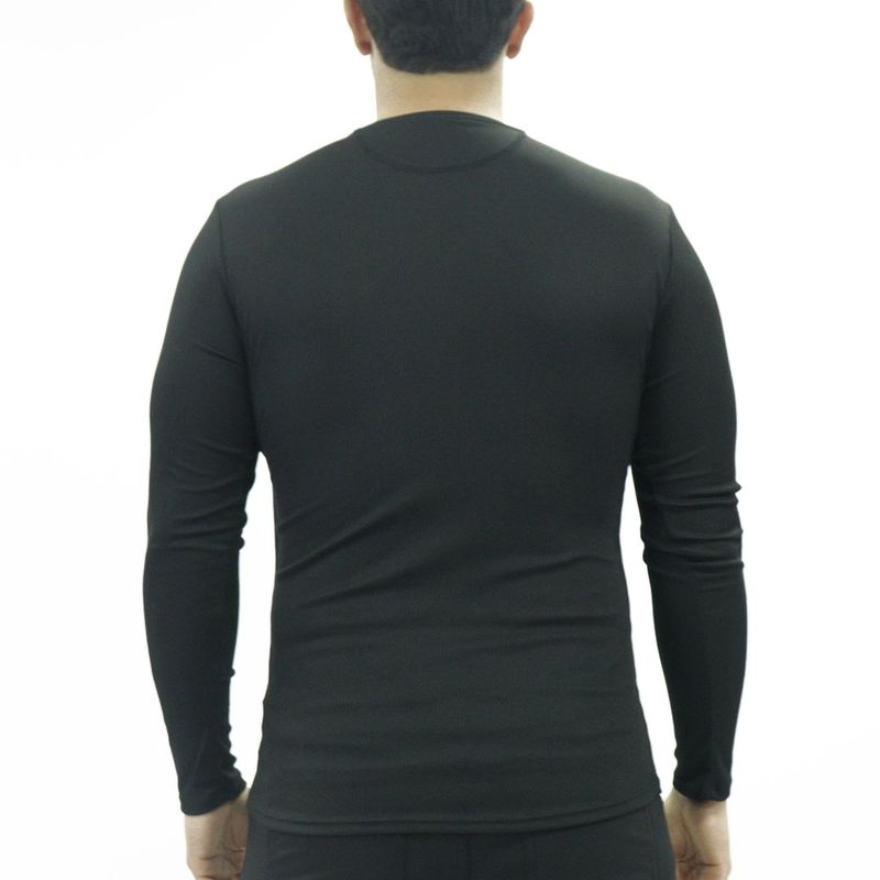 Polo manga larga cuello redondo acanalado Perfect Fit - NEGRO