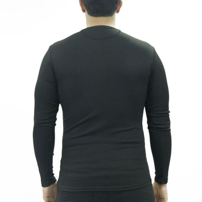 Polo manga larga cuello redondo acanalado Perfect Fit - NEGRO