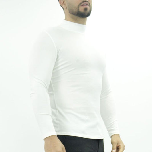 Polo cuello alto manga larga acanalado Perfect Fit - MARFIL