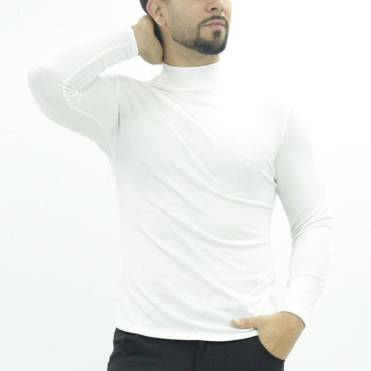 Polo cuello alto manga larga acanalado Perfect Fit - MARFIL