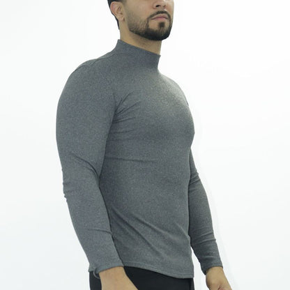 Polo cuello alto manga larga acanalado Perfect Fit - PLOMO