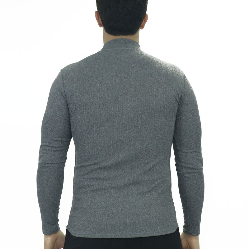 Polo cuello alto manga larga acanalado Perfect Fit - PLOMO