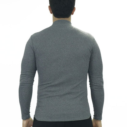 Polo cuello alto manga larga acanalado Perfect Fit - PLOMO