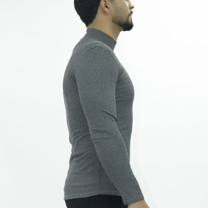 Polo cuello alto manga larga acanalado Perfect Fit - PLOMO