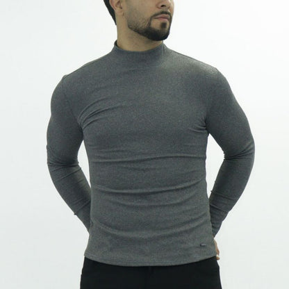 Polo cuello alto manga larga acanalado Perfect Fit - PLOMO
