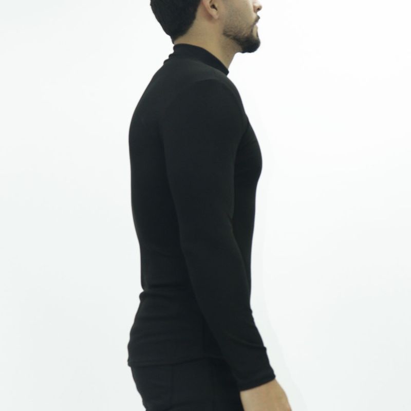 Ribbed Turtleneck Long-Sleeve Perfect Fit - BLACK