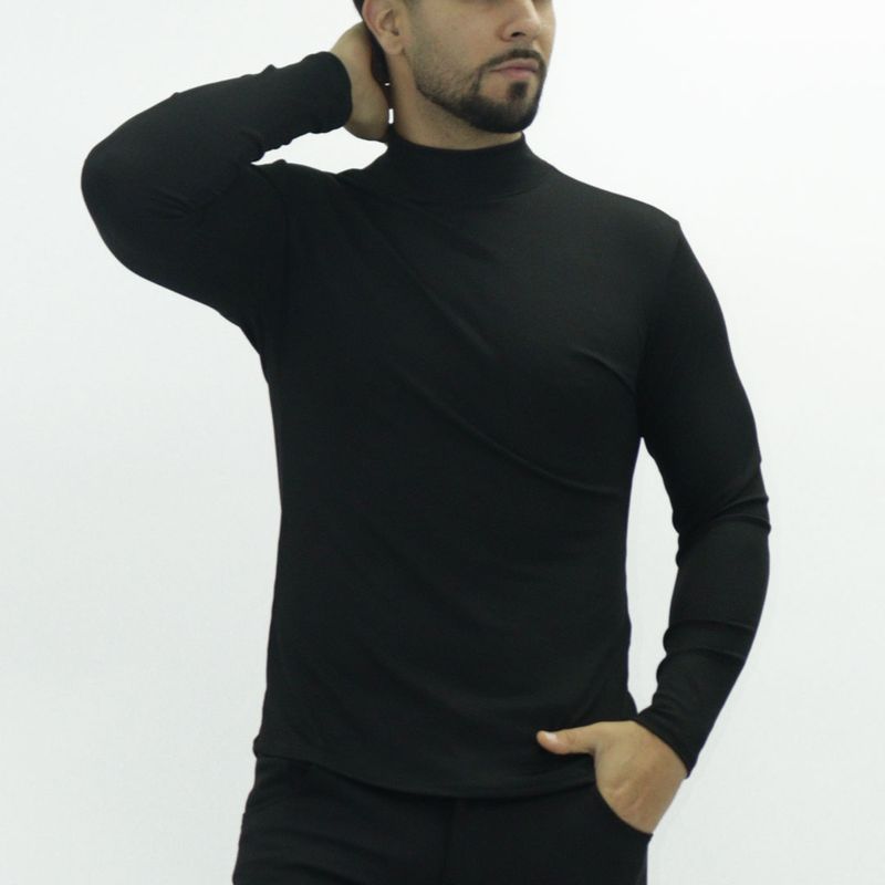 Ribbed Turtleneck Long-Sleeve Perfect Fit - BLACK