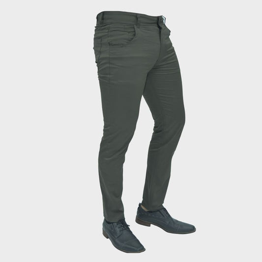 Pantalon drill semi pitillo confort - VERDE OLIVO