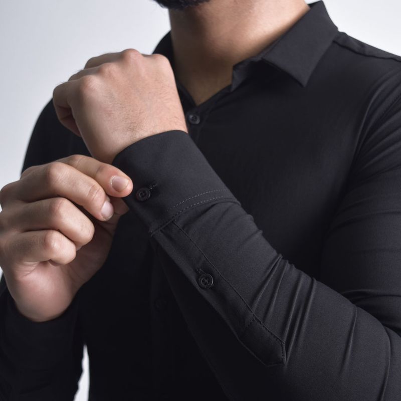 Signature Perfect Fit Long-Sleeve Dress Shirt - BLACK