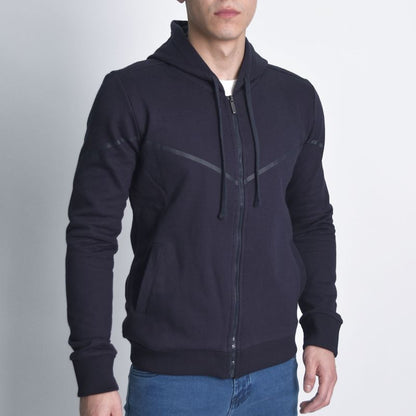 Hoodie afranelado con diseño estampado simetrico - AZUL NOCHE