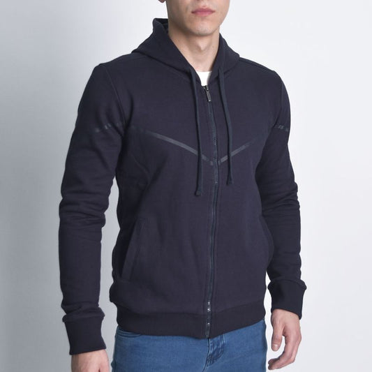 Hoodie afranelado con diseño estampado simetrico - AZUL NOCHE