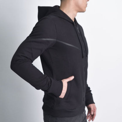 Hoodie afranelado con diseño estampado simetrico - NEGRO