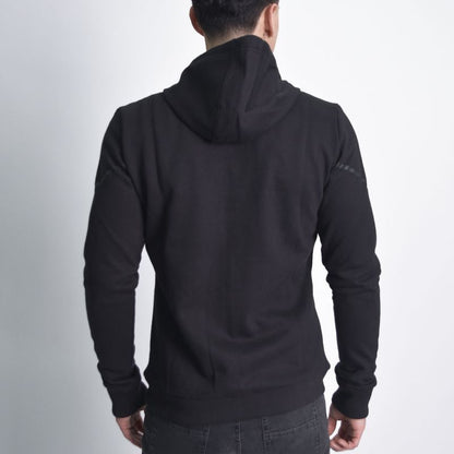 Hoodie afranelado con diseño estampado simetrico - NEGRO