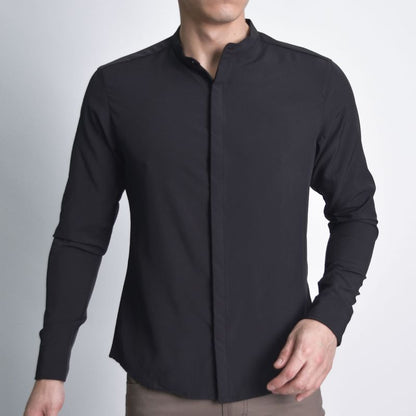 Long-sleeve shirt Mandarin collar Special breathable fabric Perfect Fit - BLACK