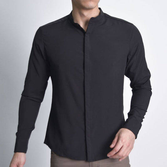Camisa manga larga Cuello Neru Tejido especial transpirable Perfect Fit - NEGRO